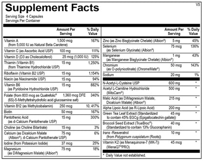 Supplement facts label with detailed nutritional information on a white background