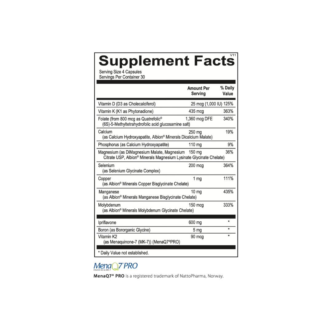 Supplement facts label with detailed nutritional information on a white background