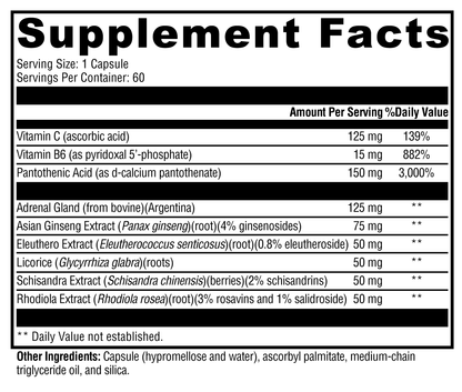 Supplement facts label with detailed nutritional information on a white background
