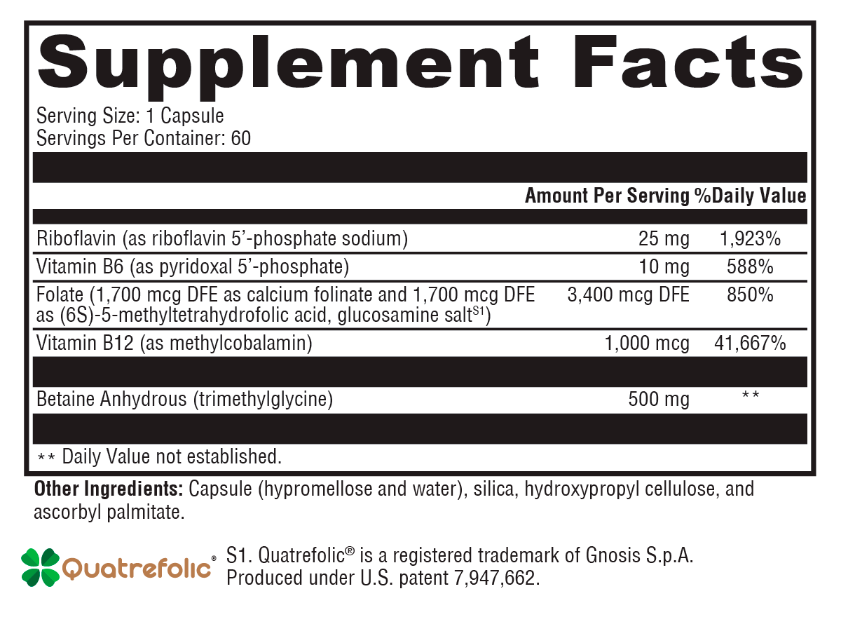 Supplement facts label with detailed nutritional information on a white background