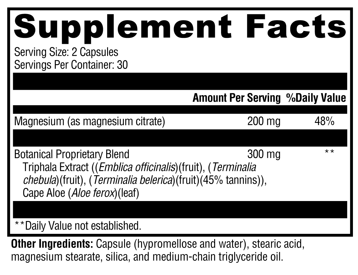 Supplement facts label with black text on a white background