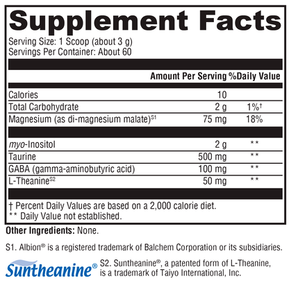 Supplement facts label with nutritional information on a white background