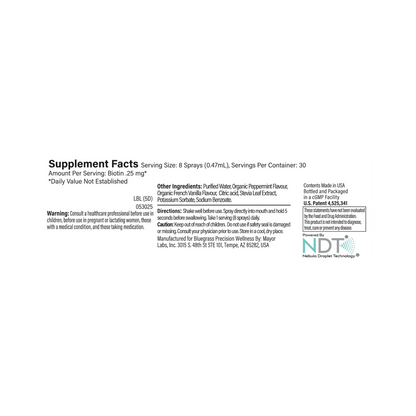 Supplement facts label with NDT logo on a white background