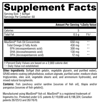 Supplement facts label for a fish oil supplement