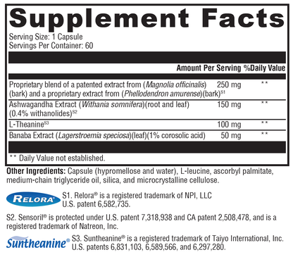 Supplement facts label with various vitamins and minerals listed on a white background