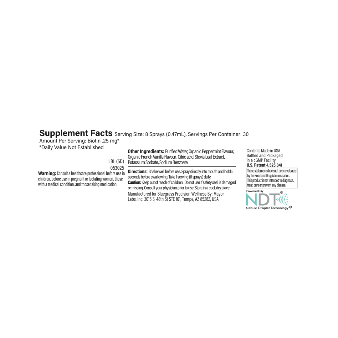 Supplement facts label with NDT logo on a white background