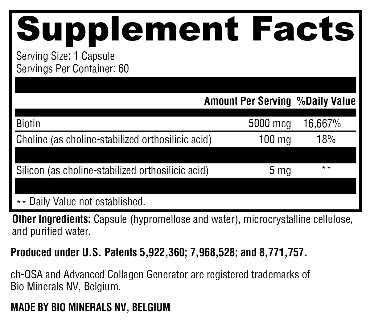 Supplement facts label with black text on a white background
