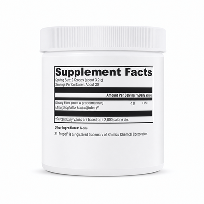 White supplement container with black label on a white background