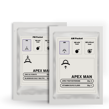 Two Apex Man supplement packets on a white background