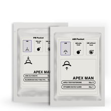 Two Apex Man supplement packets on a white background.