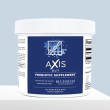 Axis Gut prebiotic supplement container on a light blue background
