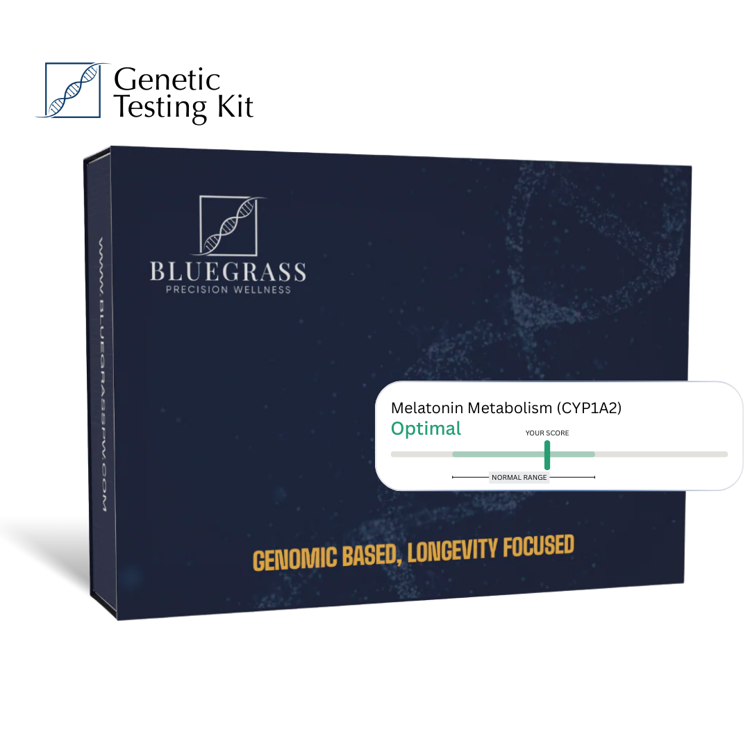 Bluegrass Precision Wellness genetic testing kit with a blue box. 