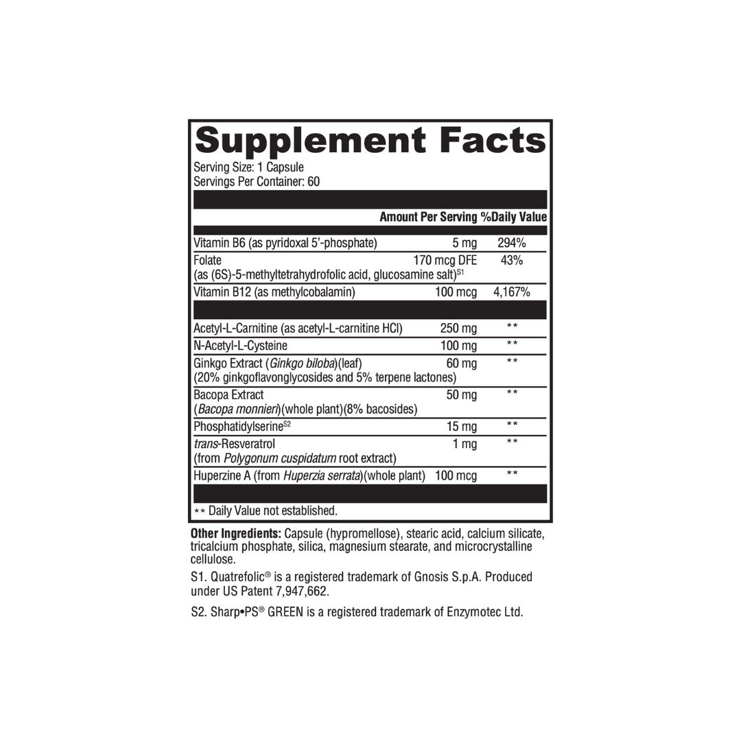 Supplement facts label with detailed nutritional information on a white background. 