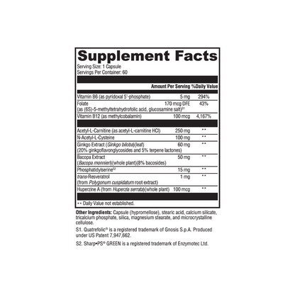 Supplement facts label with detailed nutritional information on a white background. 