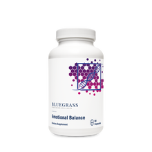 Supplement bottle labeled 'Emotional Balance' by Bluegrass on a white background. 