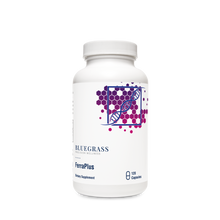 White supplement bottle labeled 'Bluegrass FerraPlus' on a white background.