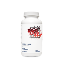 Supplement bottle labeled 'Bluegrass' for joint support on a white background. 
