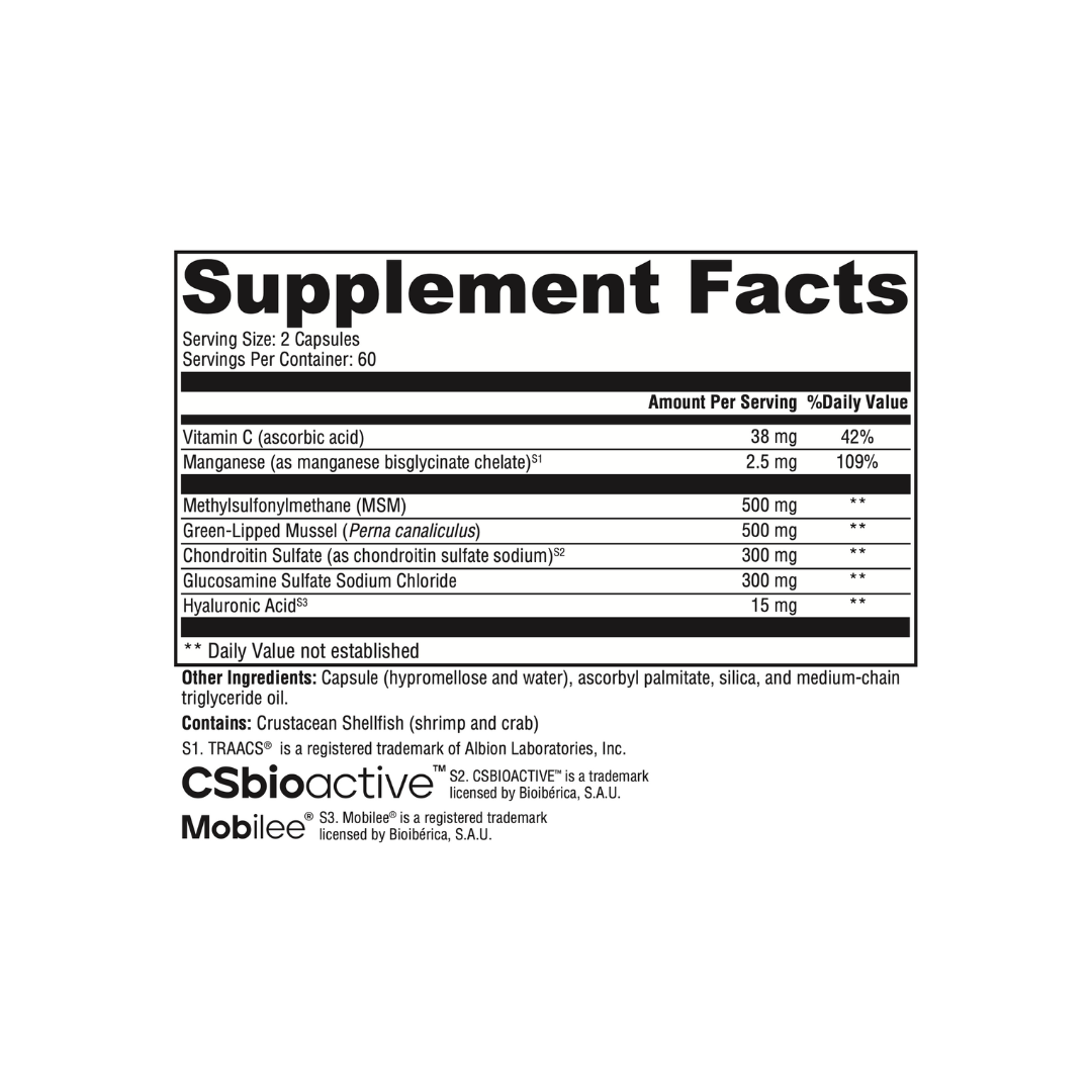 Supplement facts label with various nutrients listed on a white background. 