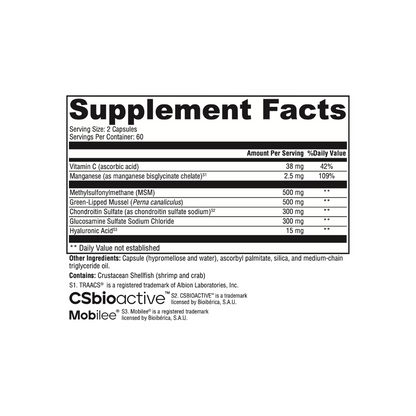 Supplement facts label with various nutrients listed on a white background. 