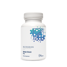 Supplement bottle labeled 'Bluegrass Methyl Shield Pro' on a white background.