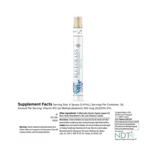 Bluegrass supplement bottle with label on a white background.