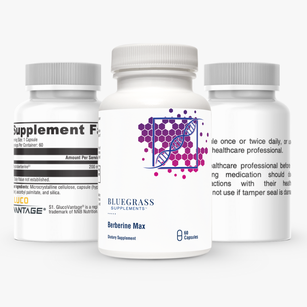 Three supplement bottles on a white background.