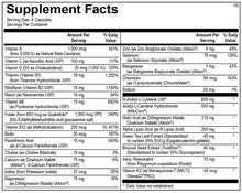 Supplement facts label with detailed nutritional information on a white background