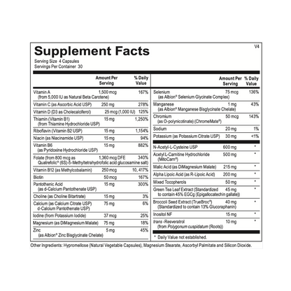 Supplement facts label with detailed nutritional information on a white background.