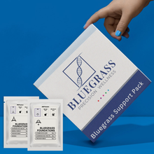 Bluegrass Precision Wellness product packaging on a blue background.