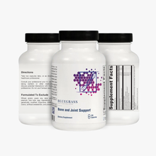 Three supplement bottles with labels on a white background.