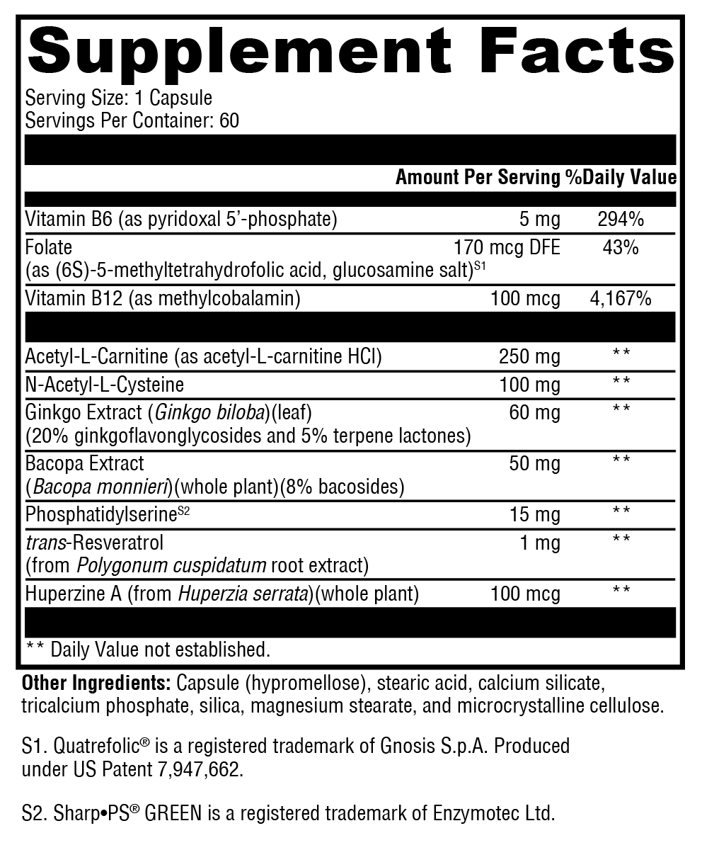 Supplement facts label with detailed nutritional information on a white background