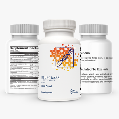 Three supplement bottles with labels on a white background. 