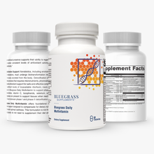 Three supplement bottles with 'Bluegrass Supplements' branding on a white background.