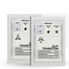 Two white packets with black text and icons on a white background