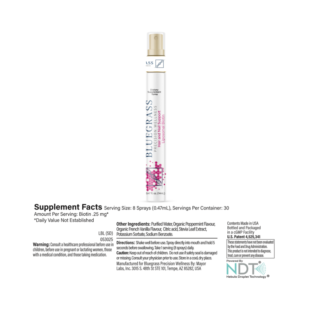 Bluegrass supplement bottle with label on a white background.