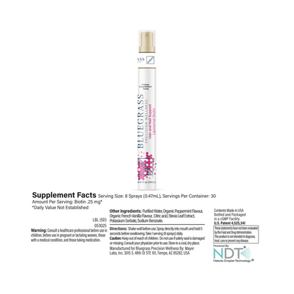 Bluegrass supplement bottle with label on a white background.