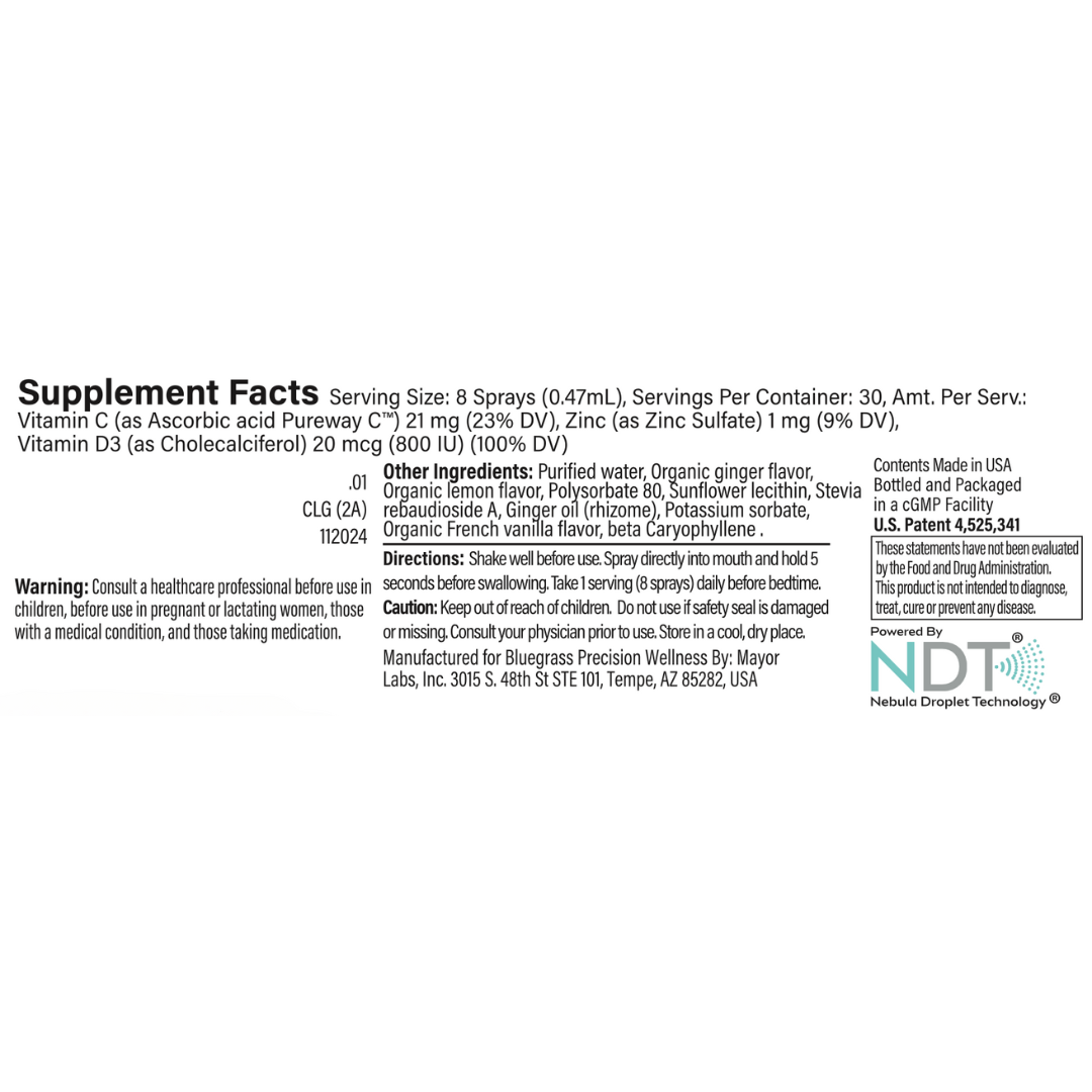 Supplement facts label with text and branding on a white background.