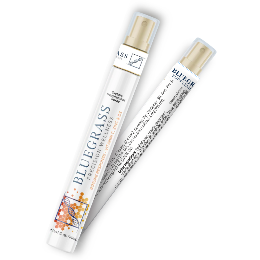 Two Bluegrass Dietary Supplement Spray products on a white background. 
