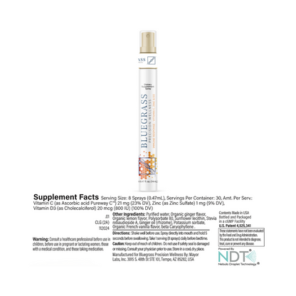 Bluegrass supplement bottle with label on a white background.