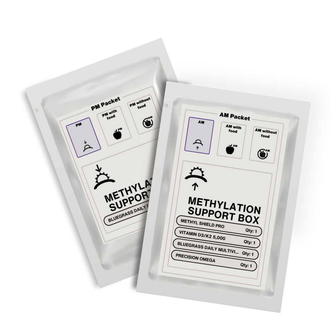 Two white packets with black text and icons on a white background.