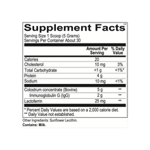 Supplement facts label for a product with various nutritional values listed.