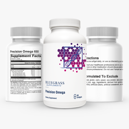 Three supplement bottles labeled 'Precision Omega' on a white background