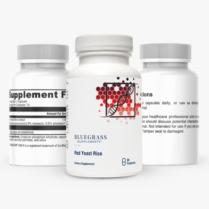 Three supplement bottles on a white background. 