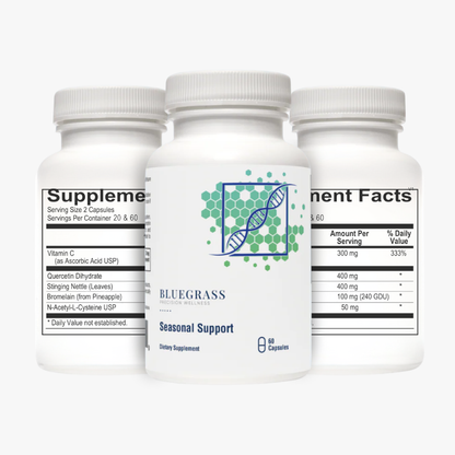 Three supplement bottles with labels on a white background.