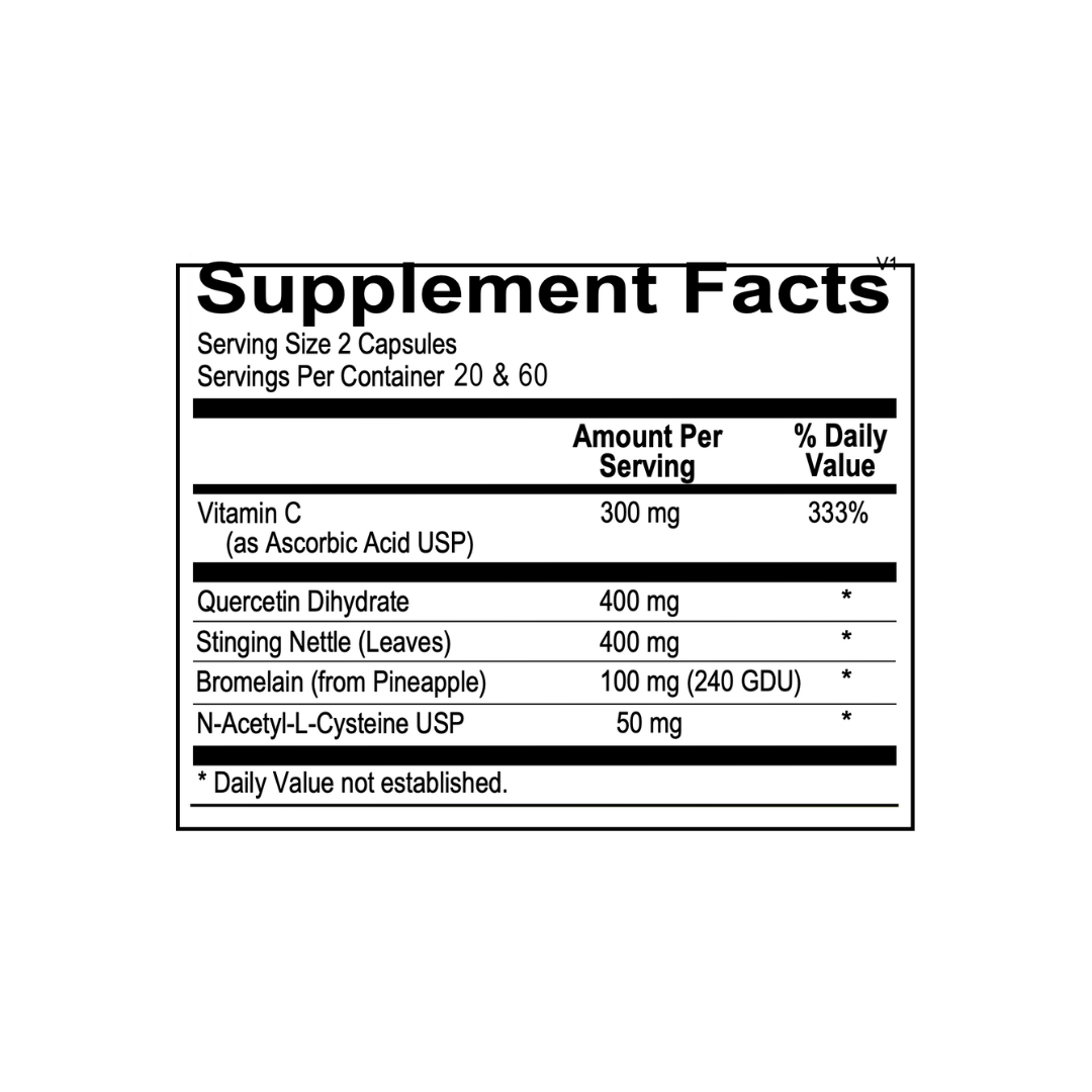 Supplement facts label with detailed nutritional information on a white background.