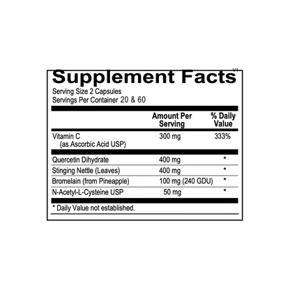 Supplement facts label with detailed nutritional information on a white background.