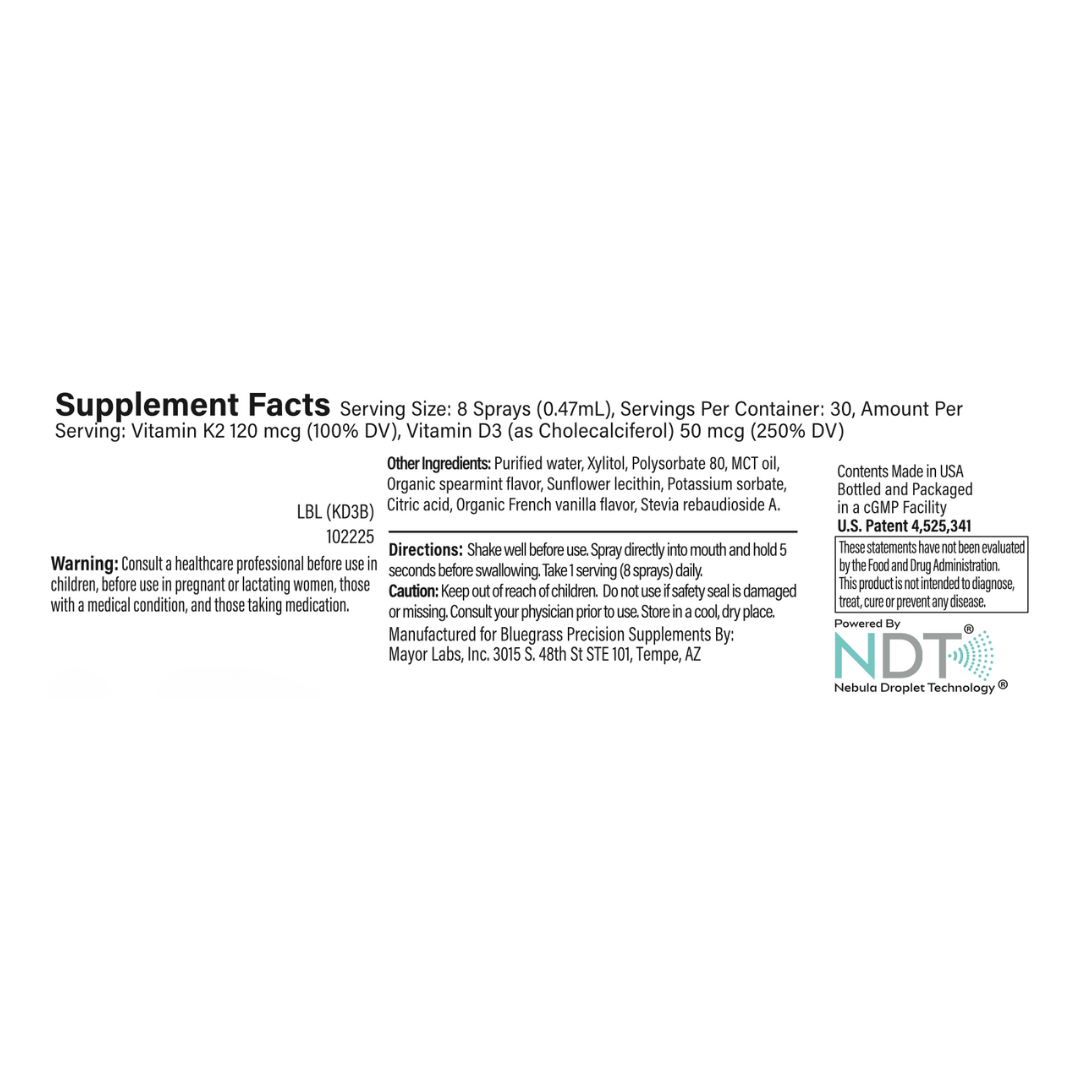 Supplement facts label with NDT logo on a white background.