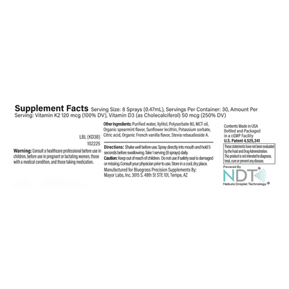 Supplement facts label with NDT logo on a white background.