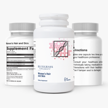 Three supplement bottles labeled 'Women's Hair and Skin' on a white background.